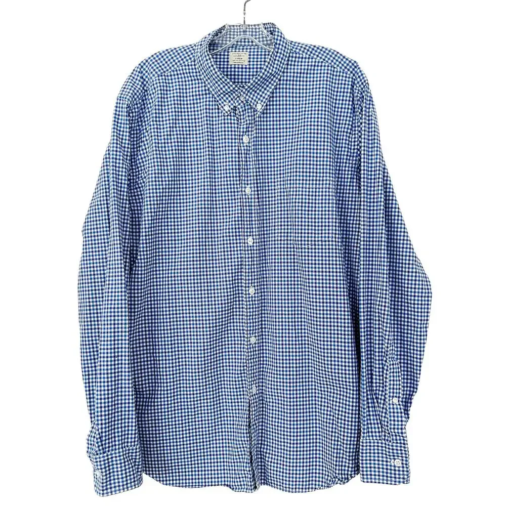 J. Crew Blue White Plaid Long Sleeve Button Down Sz XL